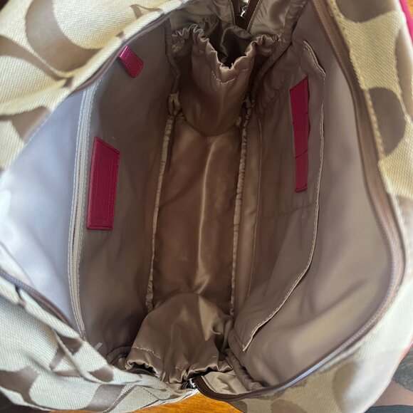 Coach Pink Leather and Brown Canvas Monogram Backpack - Picture 6 of 12